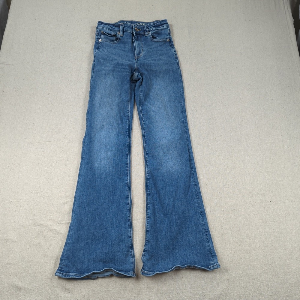 American Eagle Jeans Womens 0 Blue Super High Rise‎ Flare Stretch Boho Hippie